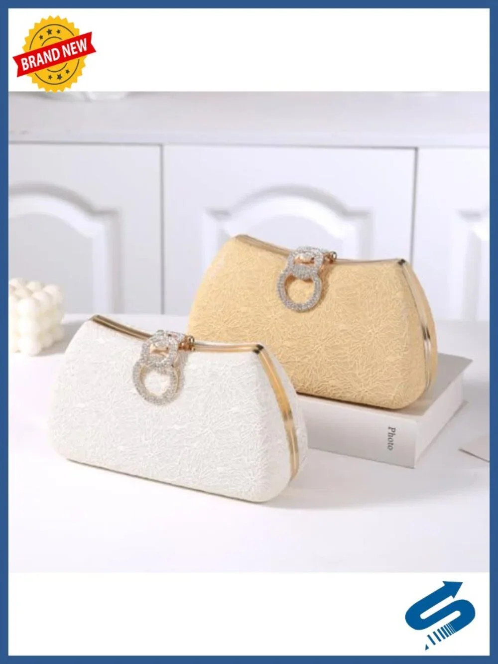 Rhinestone Evening Clutch Handbag with Removable Chain Crossbody
